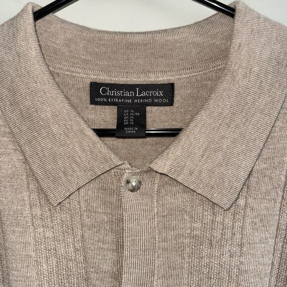 NWT Christian Lacroix Wool Knit Short Sleeve Button Up Brown Polo Shirt Men’s XL - Picture 7 of 8